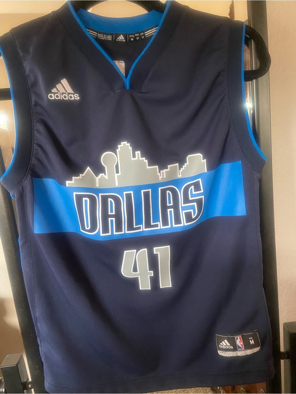 adidas Navy and Light Blue Dallas #41 Basketball Jersey